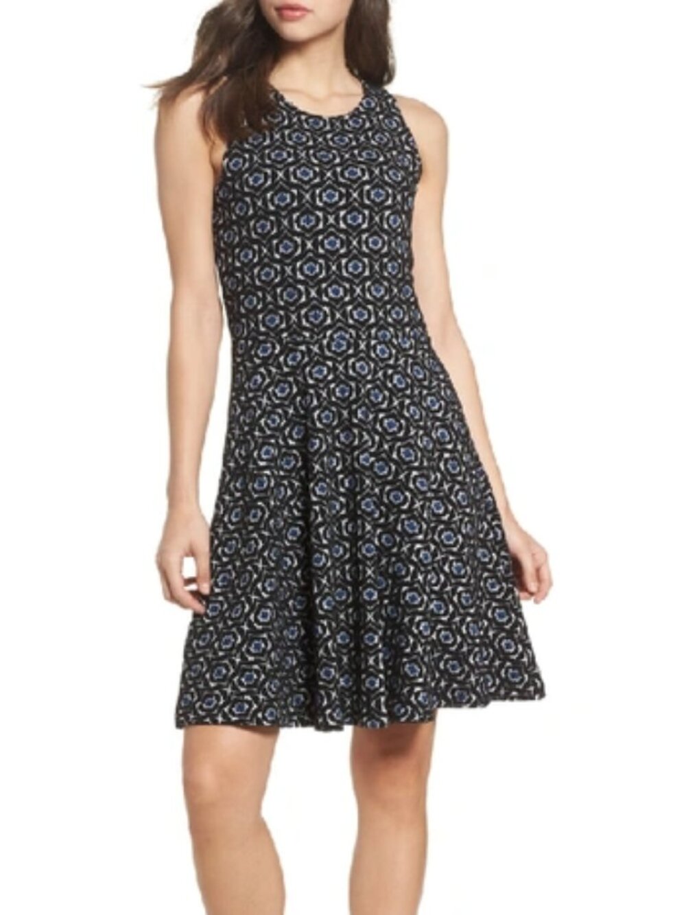 LIKE NEW! Leota "Ava" Fit & Flare Geo Jacquard Textured Dress Size 14/16 = 1L